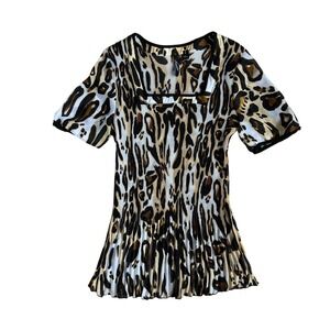 Leopard Print Plisse Pleated Top Vintage Y2K Womens Small crinkle cheetah party